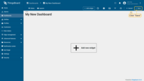 After creating the dashboard, it will open automatically, and you can immediately start adding widgets to it. To save the dashboard, click "Save" button in the upper right corner.