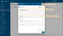 Enter device name and assign it the previously created LwM2M device profile. Then, go to the "Credentials" tab.
