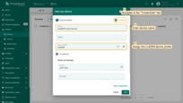 Enter device name and assign it the previously created LwM2M device profile. Then, go to the "Credentials" tab.