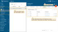 Create relationships between the Warehouse A asset and the Indoor Thermometer and Outdoor Thermometer devices.