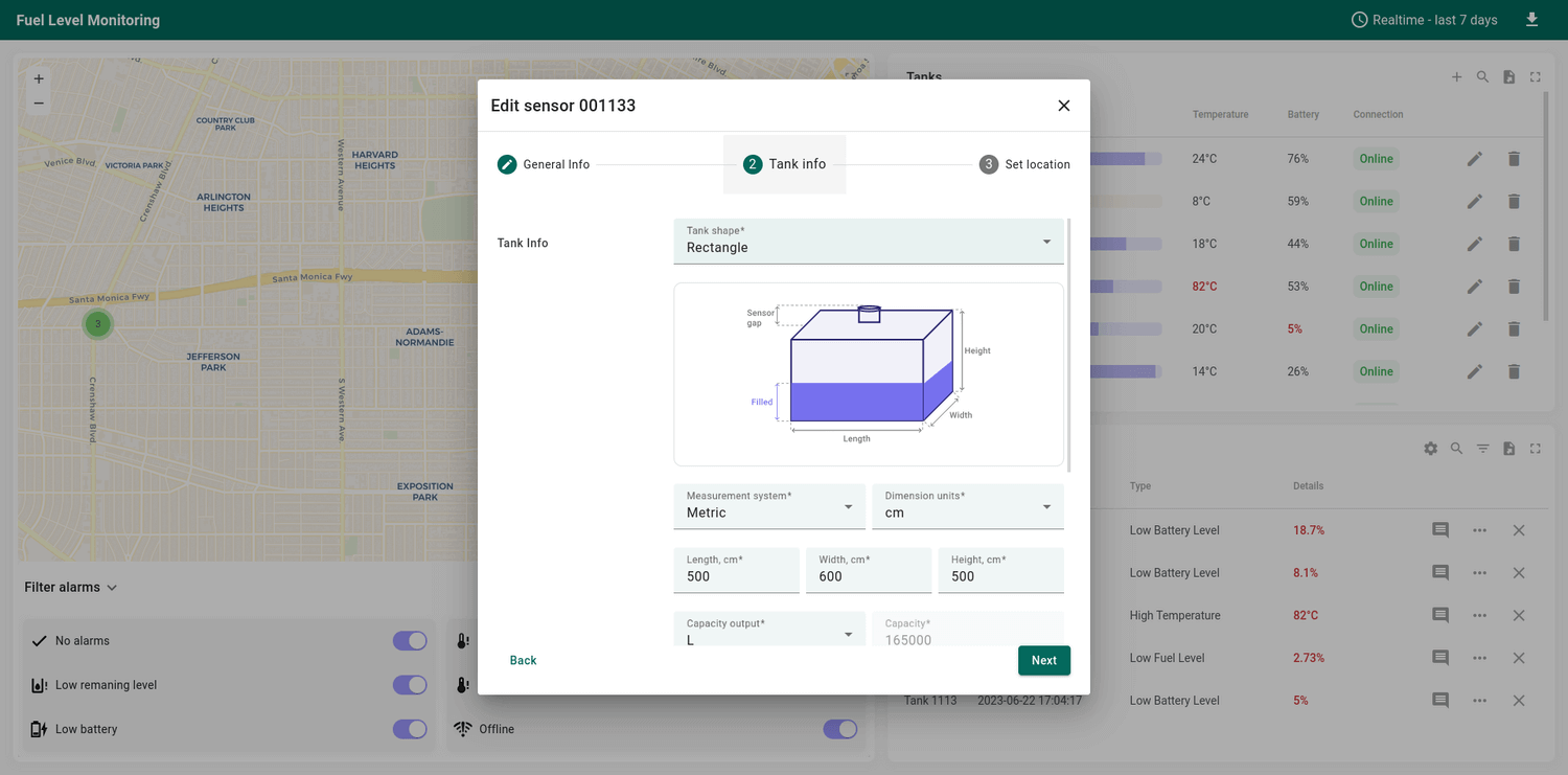 Edit sensor settings example