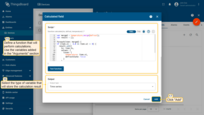 Define the calculation function that will use the variables added in the "Arguments" section. The name of the variable that stores the result is defined in the function. In the "Output" section, set the output type to Time series. Finally, click "Add".