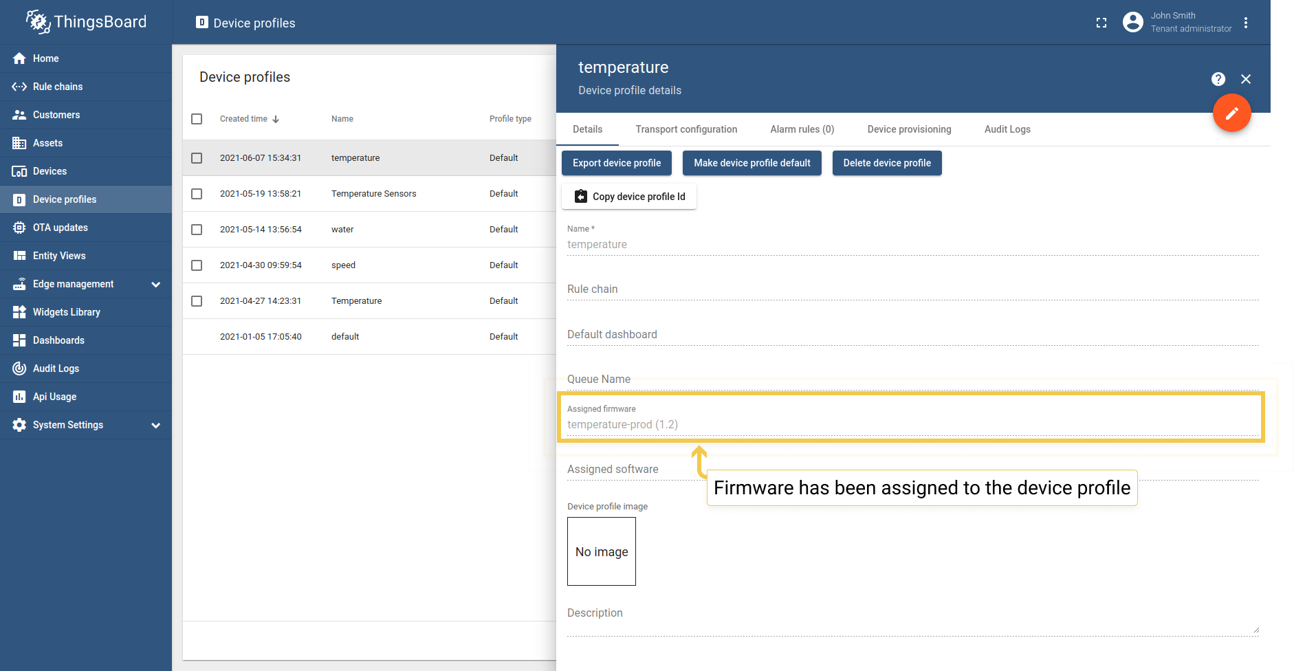 After selecting firmware, apply changes by clicking the orange check mark in the right corner of the page.