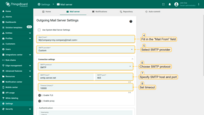 Fill in the "Mail From" field, select an SMTP provider, and proceed to the connection settings: choose the SMTP protocol, specify host and port of the SMTP server, and set the timeout;
