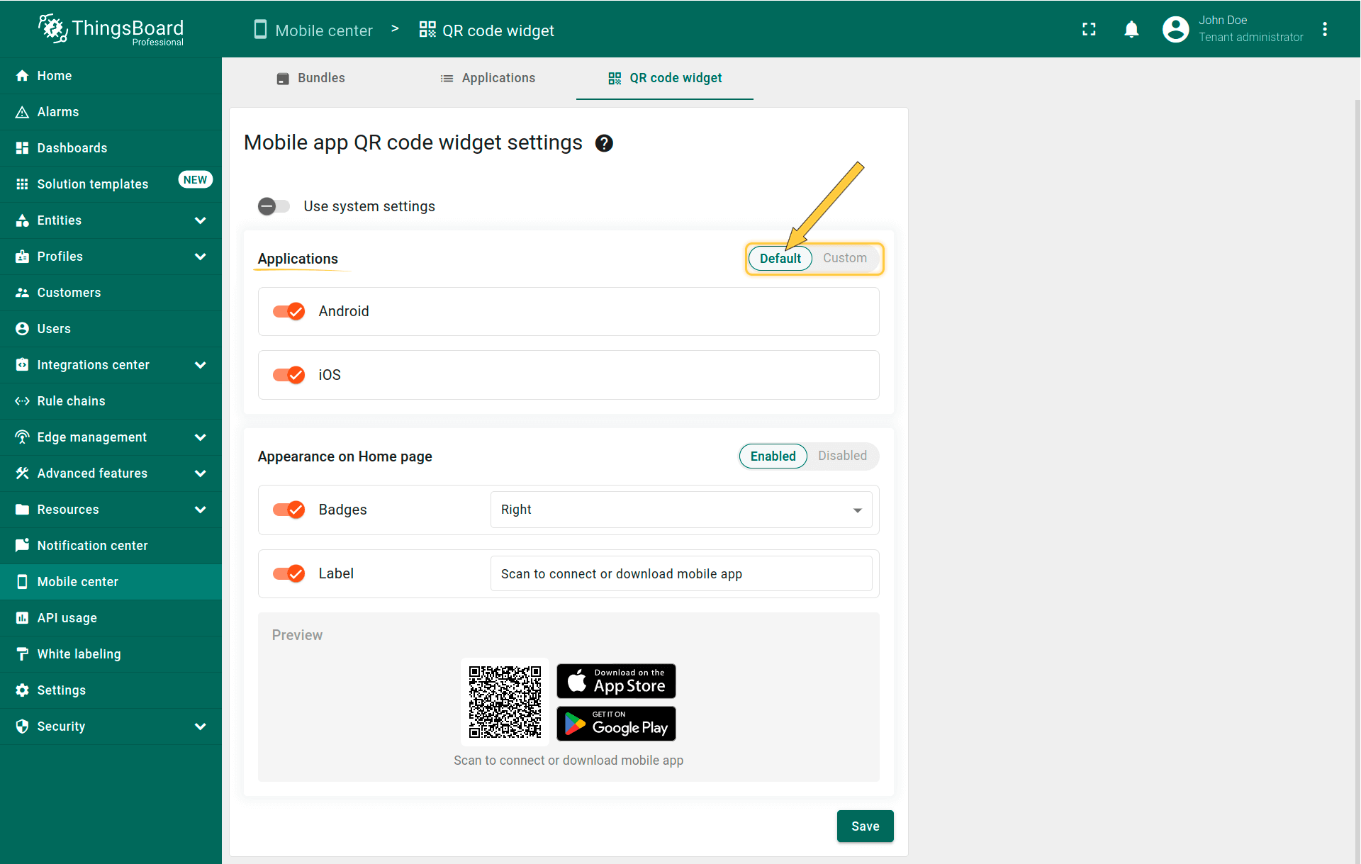 Mobile application QR code | IoT Hub
