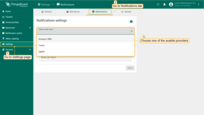 Login to IoT Hub UI. Navigate to the "Settings" page. Now, go to the "Notificatons" tab. In this window, choose one of the available providers: AWS SNS Twilio or SMPP;