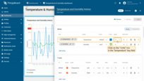Switch to edit mode for the “Temperature and Humidity history” chart widget. First, configure the unit conversion for the "temperature" telemetry key: Click on the "Units" row in the "temperature" key field.