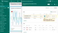 Switch to edit mode for the “Temperature and Humidity history” chart widget. First, configure the unit conversion for the "temperature" telemetry key: Click on the "Units" row in the "temperature" key field.